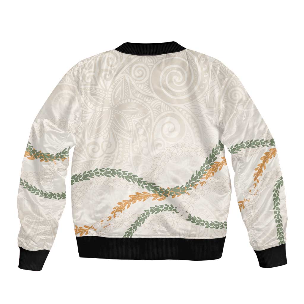 Aloha Lei Mikioi Bomber Jacket Beige Polynesian Tribal Tatau Pattern LT9 - Polynesian Pride