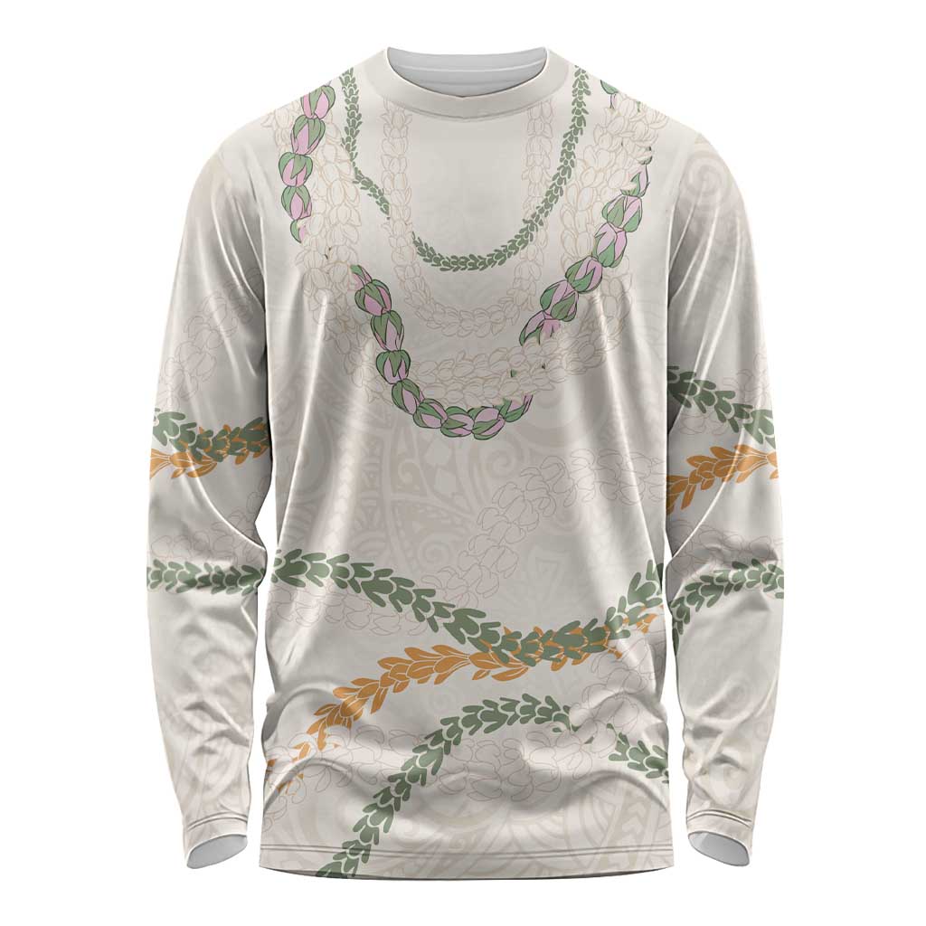 Aloha Lei Mikioi Long Sleeve Shirt Beige Polynesian Tribal Tatau Pattern LT9 Unisex Beige - Polynesian Pride