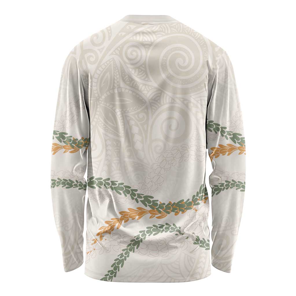 Aloha Lei Mikioi Long Sleeve Shirt Beige Polynesian Tribal Tatau Pattern LT9 - Polynesian Pride
