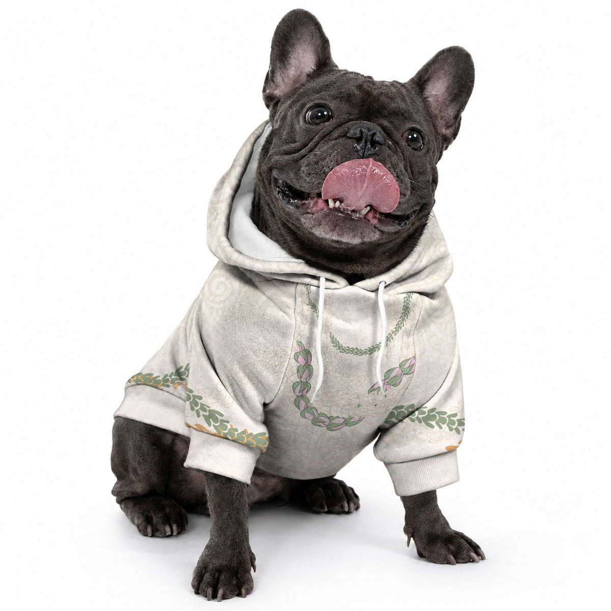 Aloha Lei Mikioi Pet Hoodie Beige Polynesian Tribal Tatau Pattern LT9 - Polynesian Pride