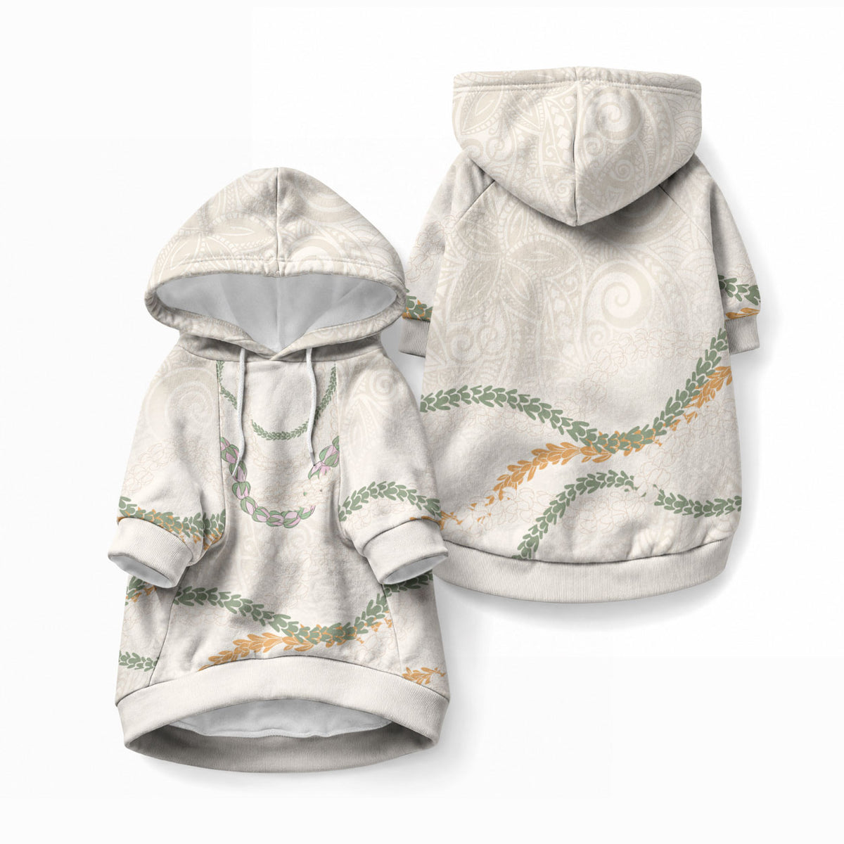 Aloha Lei Mikioi Pet Hoodie Beige Polynesian Tribal Tatau Pattern LT9 Pullover Beige - Polynesian Pride