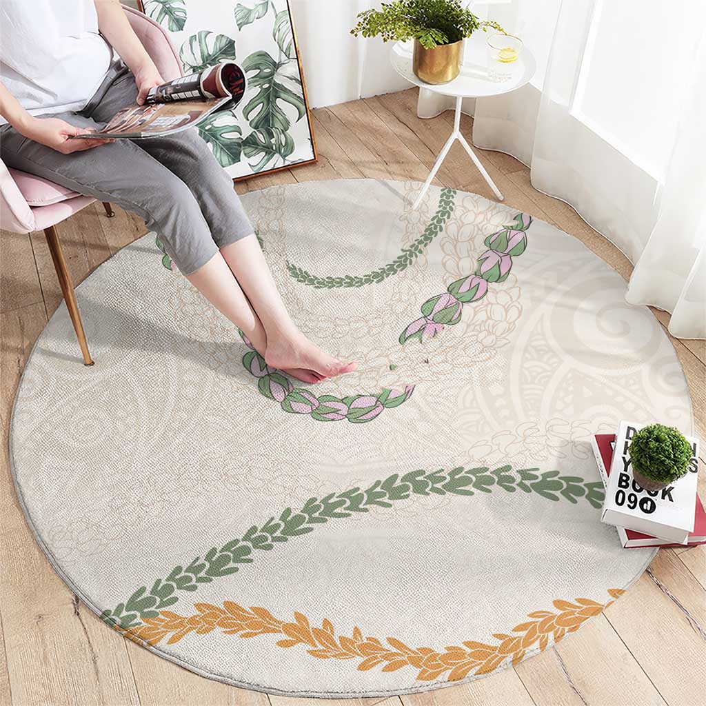 Aloha Lei Mikioi Round Carpet Beige Polynesian Tribal Tatau Pattern LT9 - Polynesian Pride