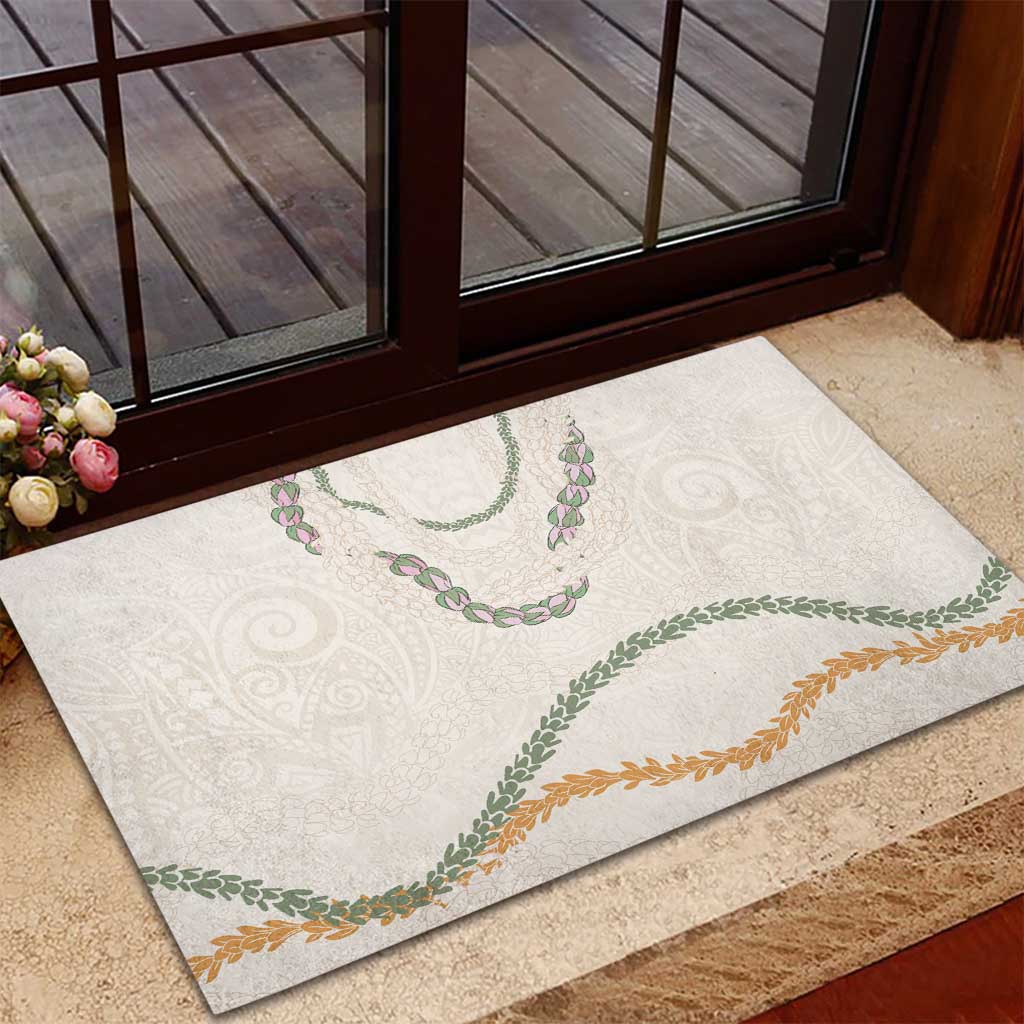 Aloha Lei Mikioi Rubber Doormat Beige Polynesian Tribal Tatau Pattern LT9 - Polynesian Pride