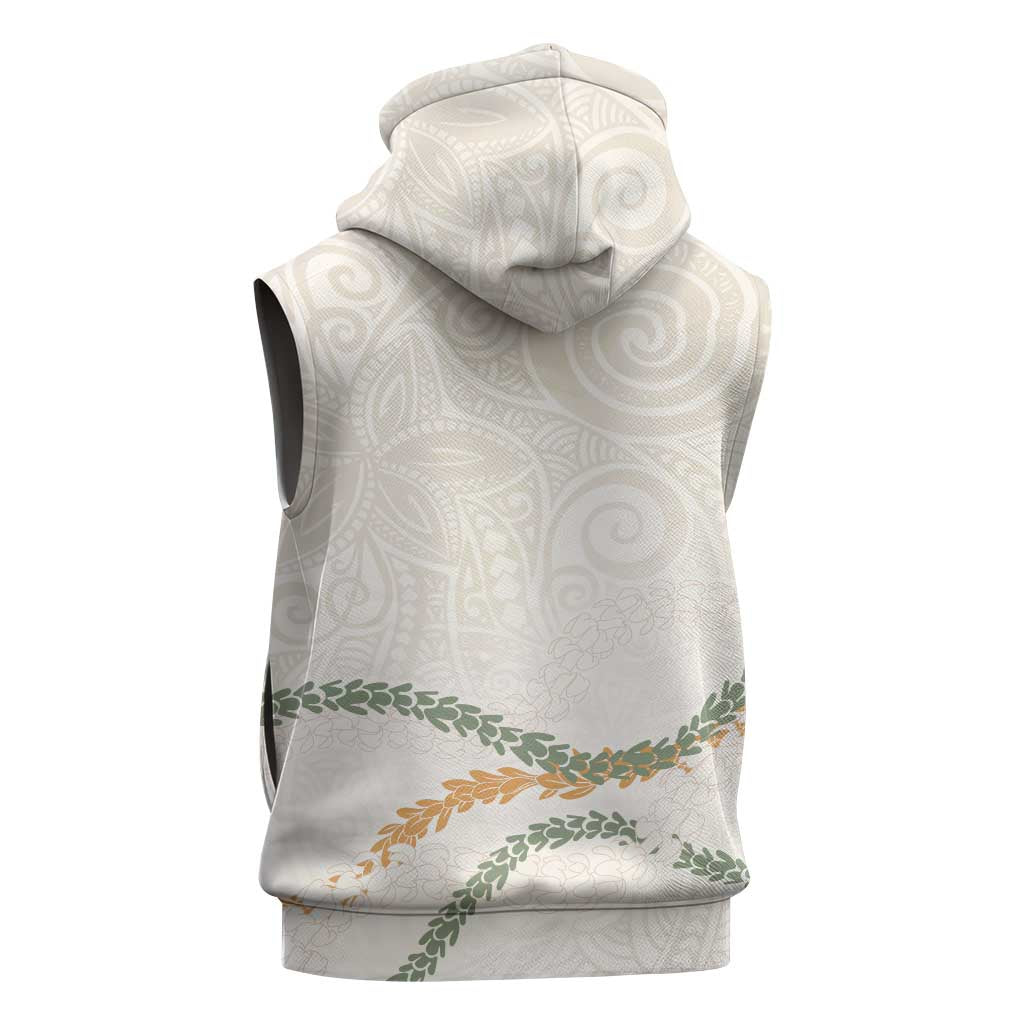 Aloha Lei Mikioi Sleeveless Hoodie Beige Polynesian Tribal Tatau Pattern LT9 - Polynesian Pride
