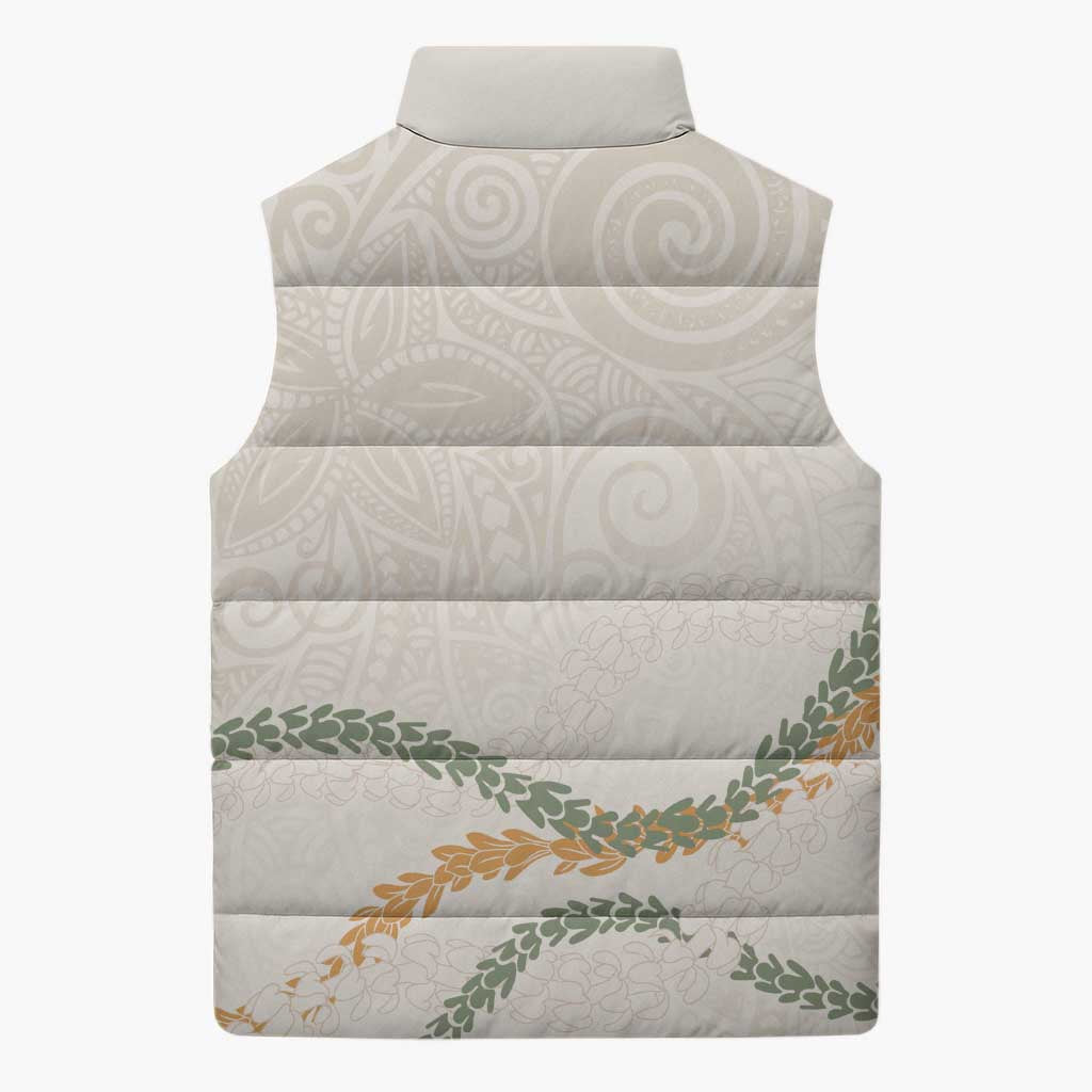 Aloha Lei Mikioi Sleeveless Puffer Jacket Beige Polynesian Tribal Tatau Pattern LT9 - Polynesian Pride