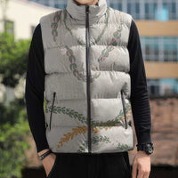 Aloha Lei Mikioi Sleeveless Puffer Jacket Beige Polynesian Tribal Tatau Pattern LT9 - Polynesian Pride