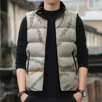 Aloha Lei Mikioi Sleeveless Puffer Jacket Beige Polynesian Tribal Tatau Pattern LT9 - Polynesian Pride