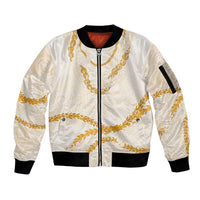 Aloha Lei Mikioi Sleeve Zip Bomber Jacket Gold Polynesian Tribal Tatau Pattern LT9 Unisex Gold - Polynesian Pride
