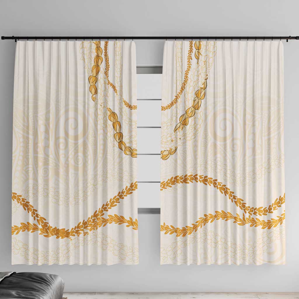 Aloha Lei Mikioi Window Curtain Gold Polynesian Tribal Tatau Pattern LT9 With Hooks Gold - Polynesian Pride