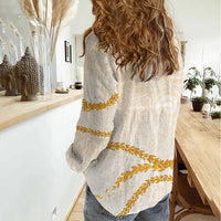 Aloha Lei Mikioi Women Casual Shirt Gold Polynesian Tribal Tatau Pattern LT9 - Polynesian Pride