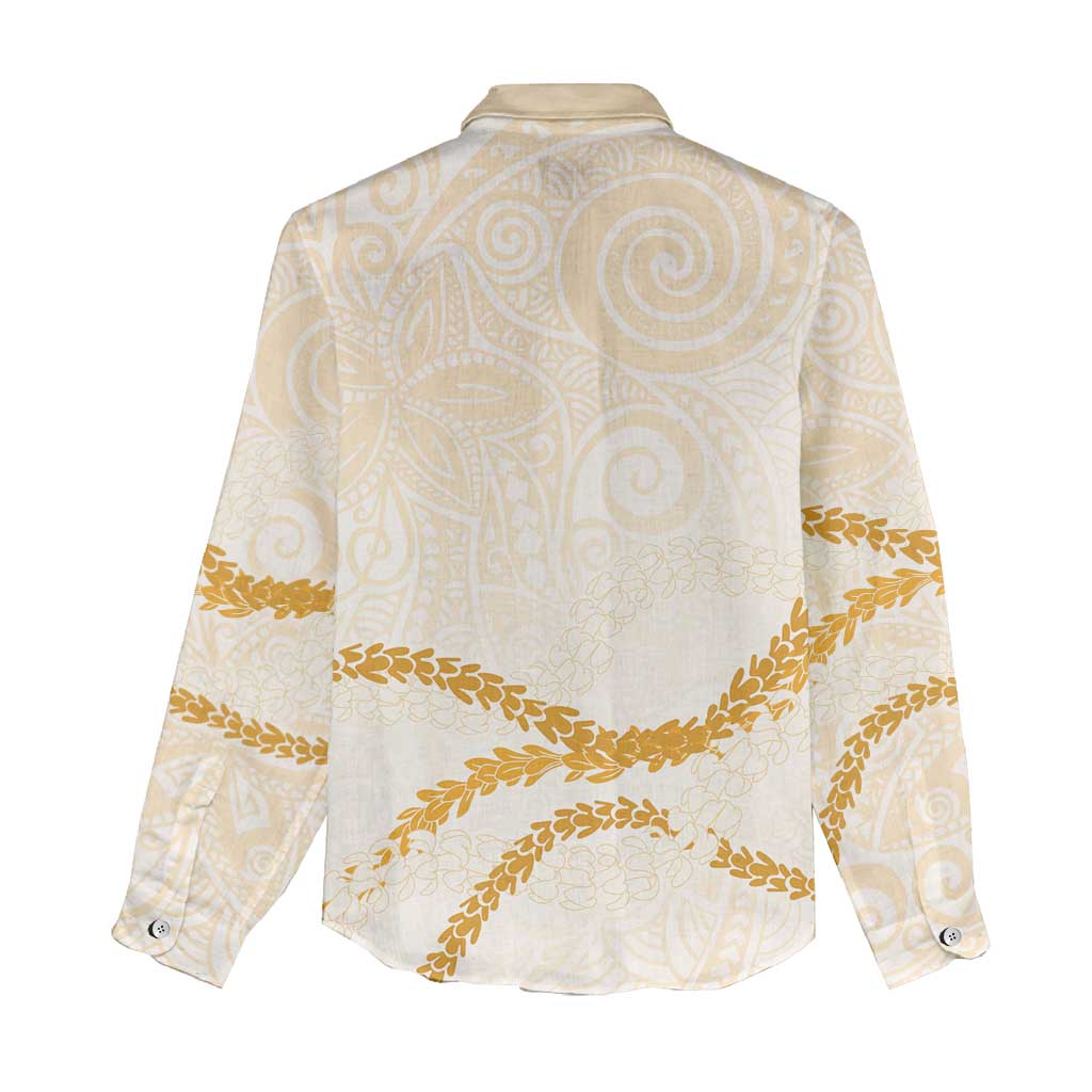 Aloha Lei Mikioi Women Casual Shirt Gold Polynesian Tribal Tatau Pattern LT9 - Polynesian Pride