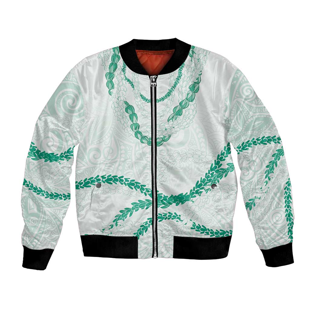 Aloha Lei Mikioi Bomber Jacket Sage Green Polynesian Tribal Tatau Pattern LT9 Unisex Green - Polynesian Pride