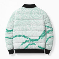 Aloha Lei Mikioi Bomber Puffer Jacket Sage Green Polynesian Tribal Tatau Pattern LT9 - Polynesian Pride