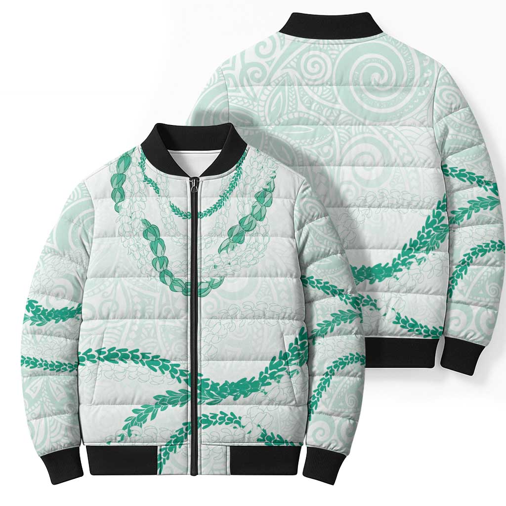 Aloha Lei Mikioi Bomber Puffer Jacket Sage Green Polynesian Tribal Tatau Pattern LT9 - Polynesian Pride