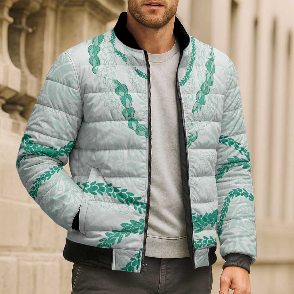 Aloha Lei Mikioi Bomber Puffer Jacket Sage Green Polynesian Tribal Tatau Pattern LT9 - Polynesian Pride