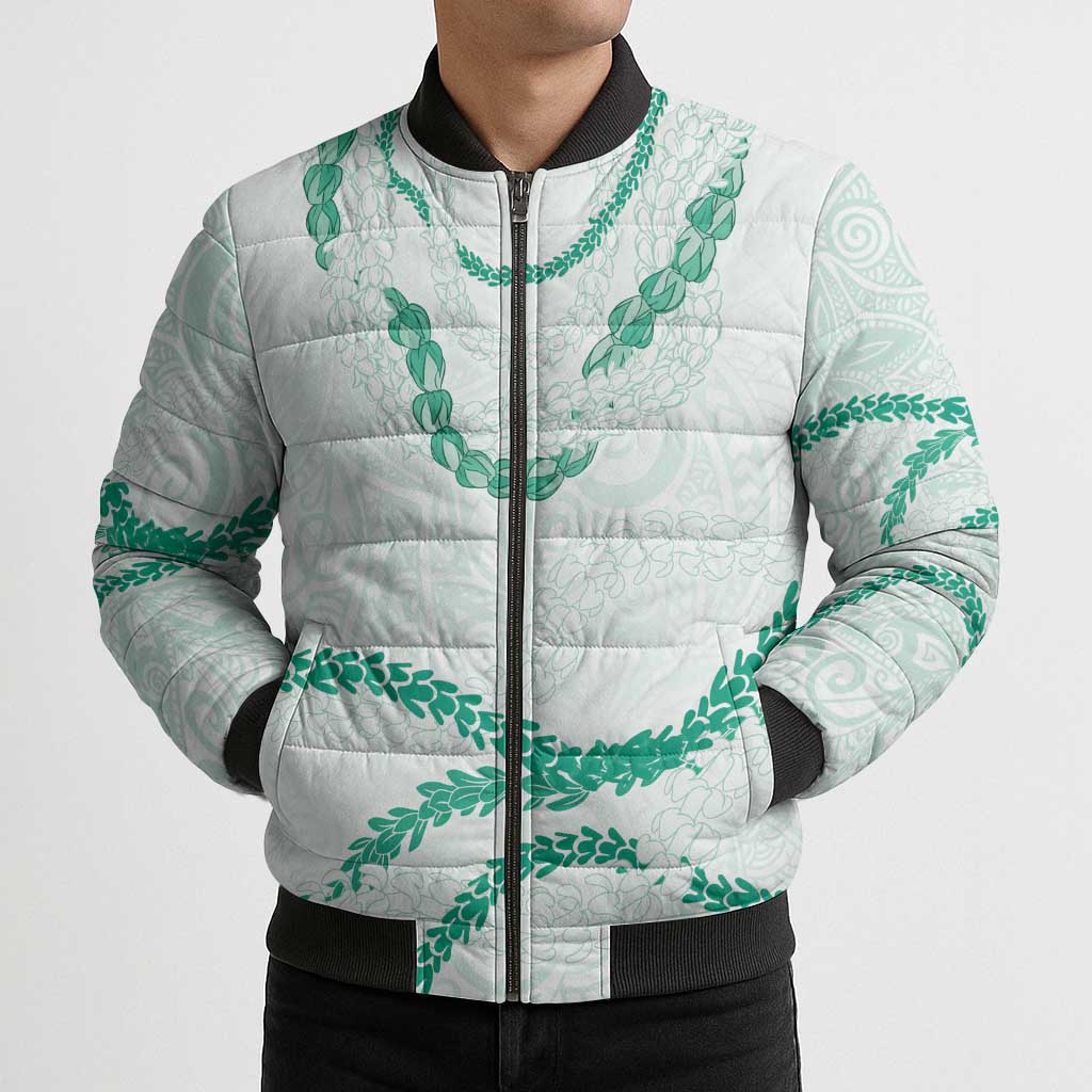 Aloha Lei Mikioi Bomber Puffer Jacket Sage Green Polynesian Tribal Tatau Pattern LT9 - Polynesian Pride
