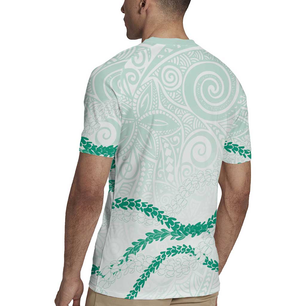 Aloha Lei Mikioi Rugby Jersey Sage Green Polynesian Tribal Tatau Pattern LT9 - Polynesian Pride
