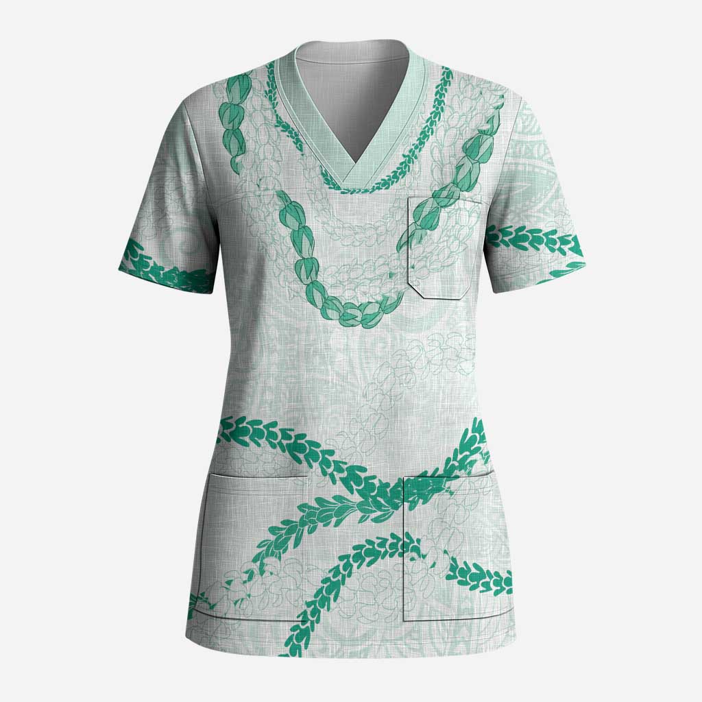 Aloha Lei Mikioi Scrub Top Sage Green Polynesian Tribal Tatau Pattern LT9 Adult Green - Polynesian Pride