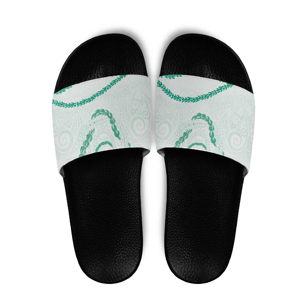Aloha Lei Mikioi Slide Sandals Sage Green Polynesian Tribal Tatau Pattern LT9 Green - Polynesian Pride