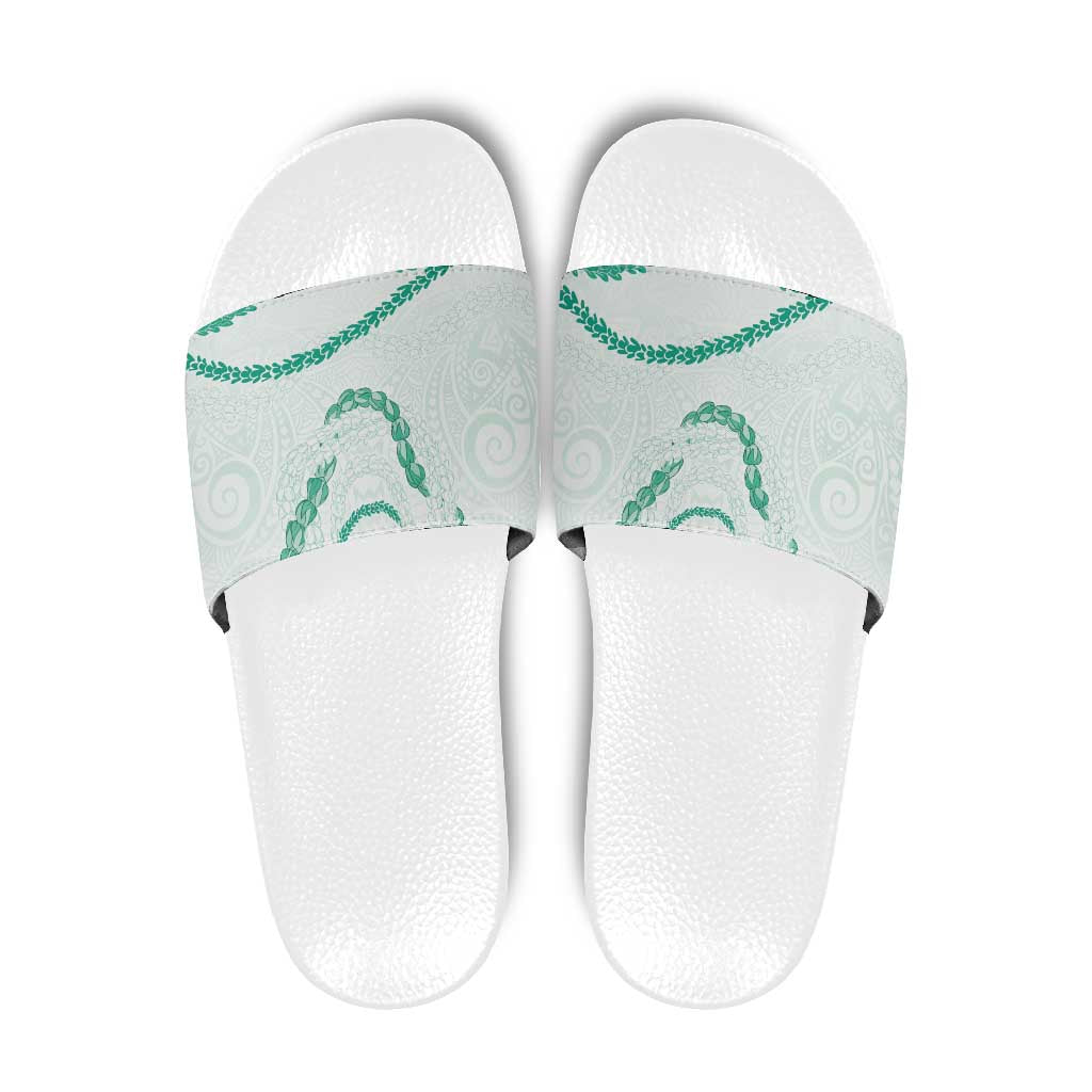 Aloha Lei Mikioi Slide Sandals Sage Green Polynesian Tribal Tatau Pattern LT9 Green - Polynesian Pride