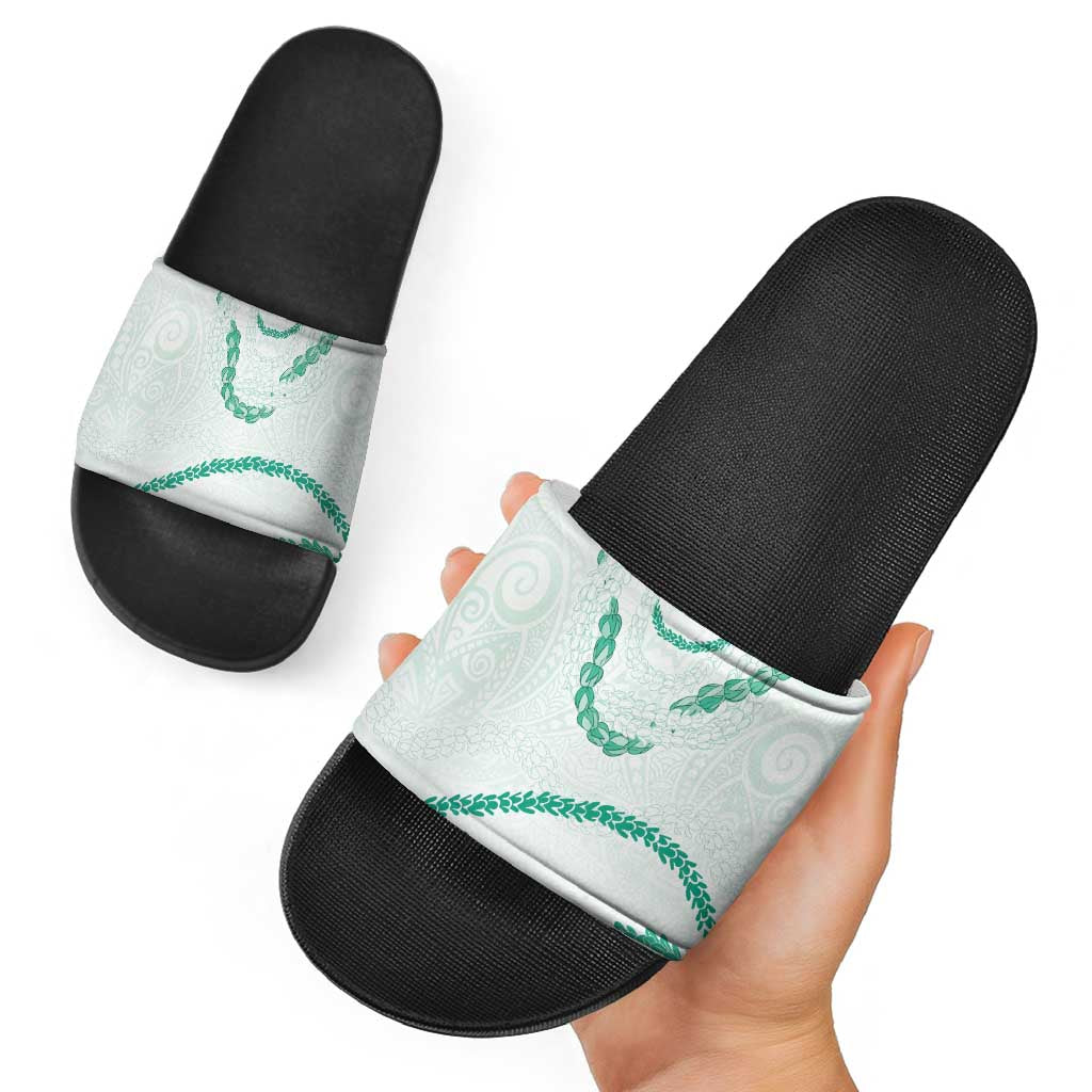 Aloha Lei Mikioi Slide Sandals Sage Green Polynesian Tribal Tatau Pattern LT9 - Polynesian Pride