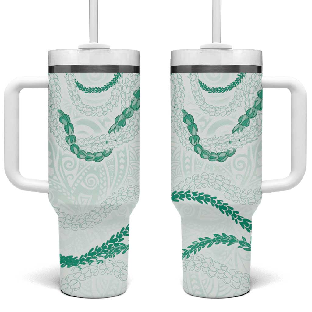 Aloha Lei Mikioi Tumbler With Handle Sage Green Polynesian Tribal Tatau Pattern LT9 One Size: 40 oz Green - Polynesian Pride