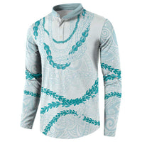 Aloha Lei Mikioi Button Sweatshirt Teal Polynesian Tribal Tatau Pattern LT9 - Polynesian Pride