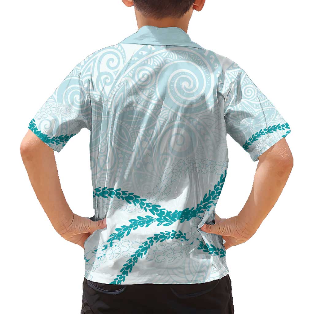 Aloha Lei Mikioi Kid Hawaiian Shirt Teal Polynesian Tribal Tatau Pattern LT9 - Polynesian Pride