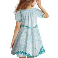 Aloha Lei Mikioi Kid Short Sleeve Dress Teal Polynesian Tribal Tatau Pattern LT9 - Polynesian Pride