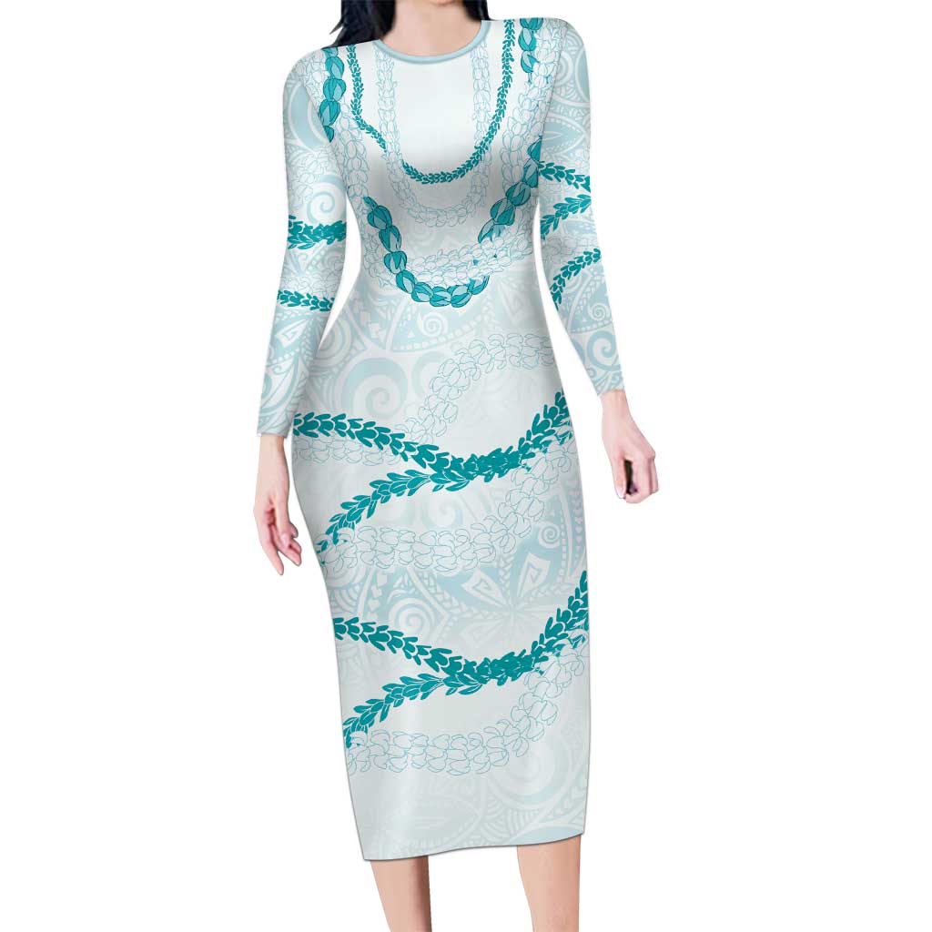 Aloha Lei Mikioi Long Sleeve Bodycon Dress Teal Polynesian Tribal Tatau Pattern LT9 Long Dress Teal - Polynesian Pride