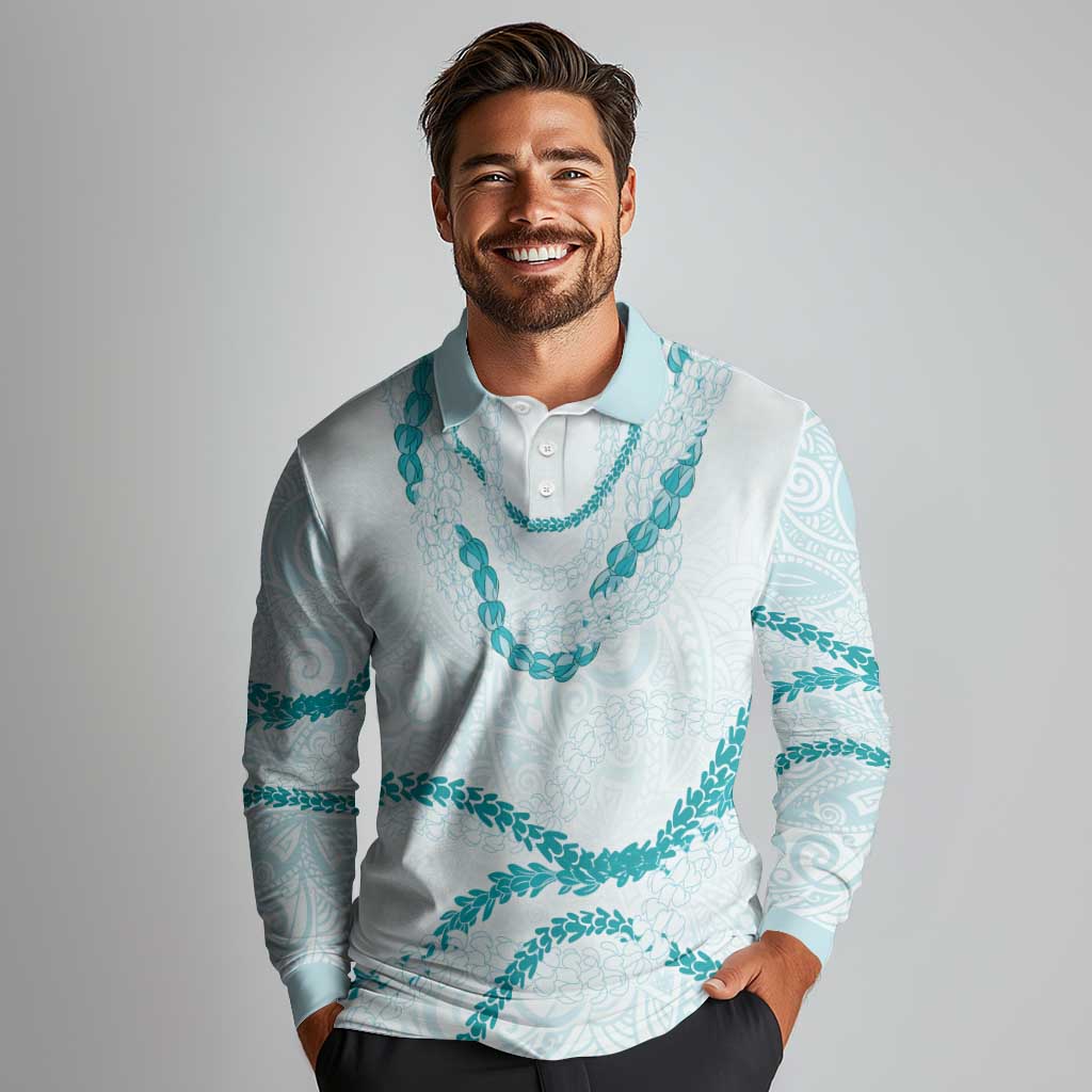 Aloha Lei Mikioi Long Sleeve Polo Shirt Teal Polynesian Tribal Tatau Pattern LT9 - Polynesian Pride