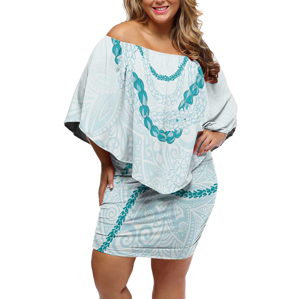 Aloha Lei Mikioi Off Shoulder Short Dress Teal Polynesian Tribal Tatau Pattern LT9 Women Teal - Polynesian Pride