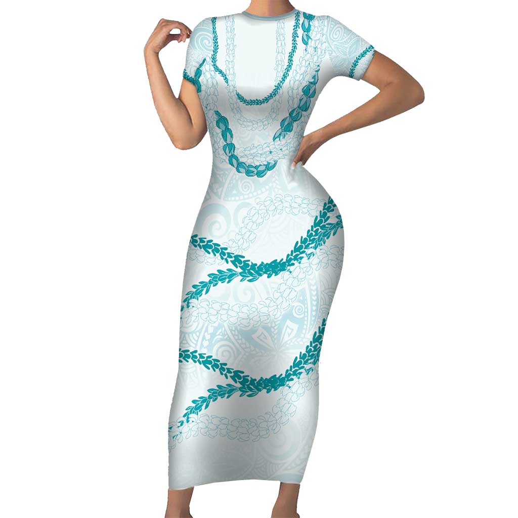 Aloha Lei Mikioi Short Sleeve Bodycon Dress Teal Polynesian Tribal Tatau Pattern LT9 Long Dress Teal - Polynesian Pride