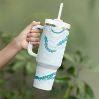 Aloha Lei Mikioi Tumbler With Handle Teal Polynesian Tribal Tatau Pattern LT9 - Polynesian Pride