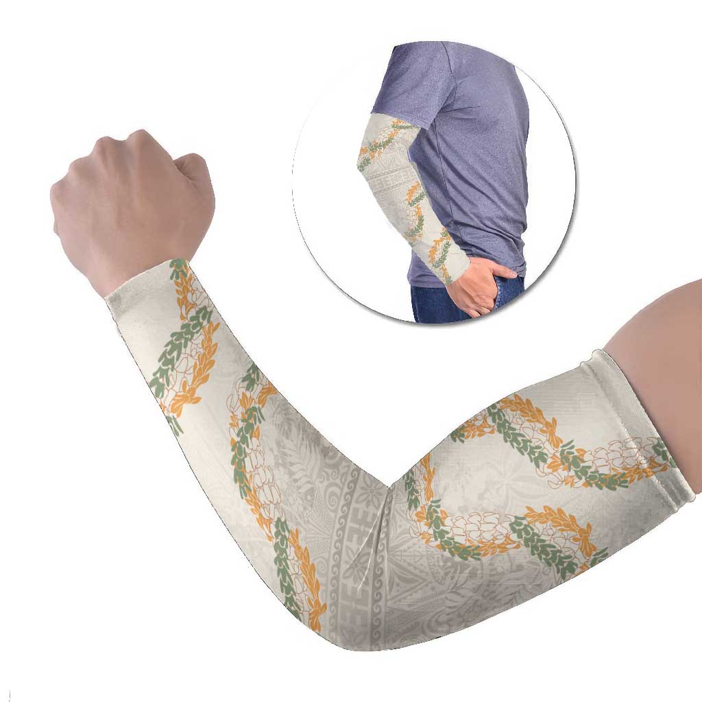 Aloha Pakalana and Puakenikeni Lei Arm Sleeves Beige Hawaiian Pattern LT9 Set of 2 Beige - Polynesian Pride