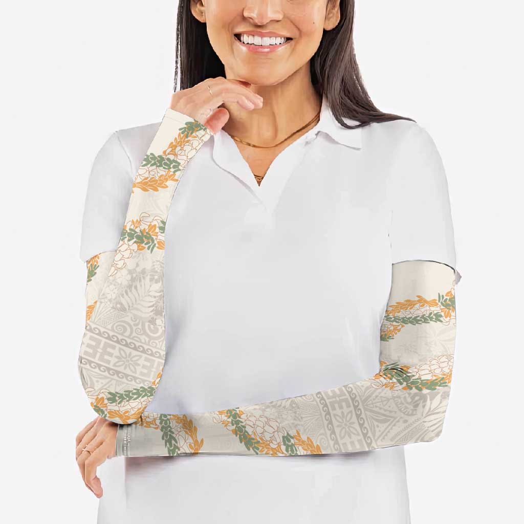 Aloha Pakalana and Puakenikeni Lei Arm Sleeves Beige Hawaiian Pattern LT9 - Polynesian Pride