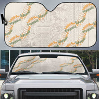 Aloha Pakalana and Puakenikeni Lei Auto Sun Shade Beige Hawaiian Pattern LT9 Beige - Polynesian Pride