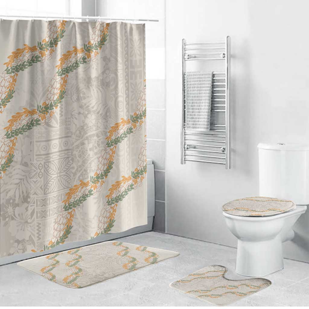 Aloha Pakalana and Puakenikeni Lei Bathroom Set Beige Hawaiian Pattern LT9 Bathroom Set (4 pcs) Beige - Polynesian Pride