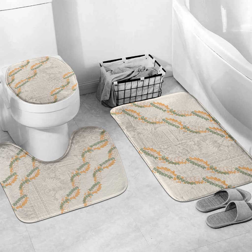 Aloha Pakalana and Puakenikeni Lei Bathroom Set Beige Hawaiian Pattern LT9 Mat Set Only (3 pcs) One Size Beige - Polynesian Pride