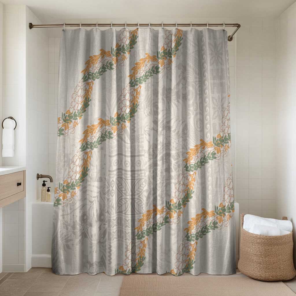 Aloha Pakalana and Puakenikeni Lei Bathroom Set Beige Hawaiian Pattern LT9 Shower Curtain Only Beige - Polynesian Pride