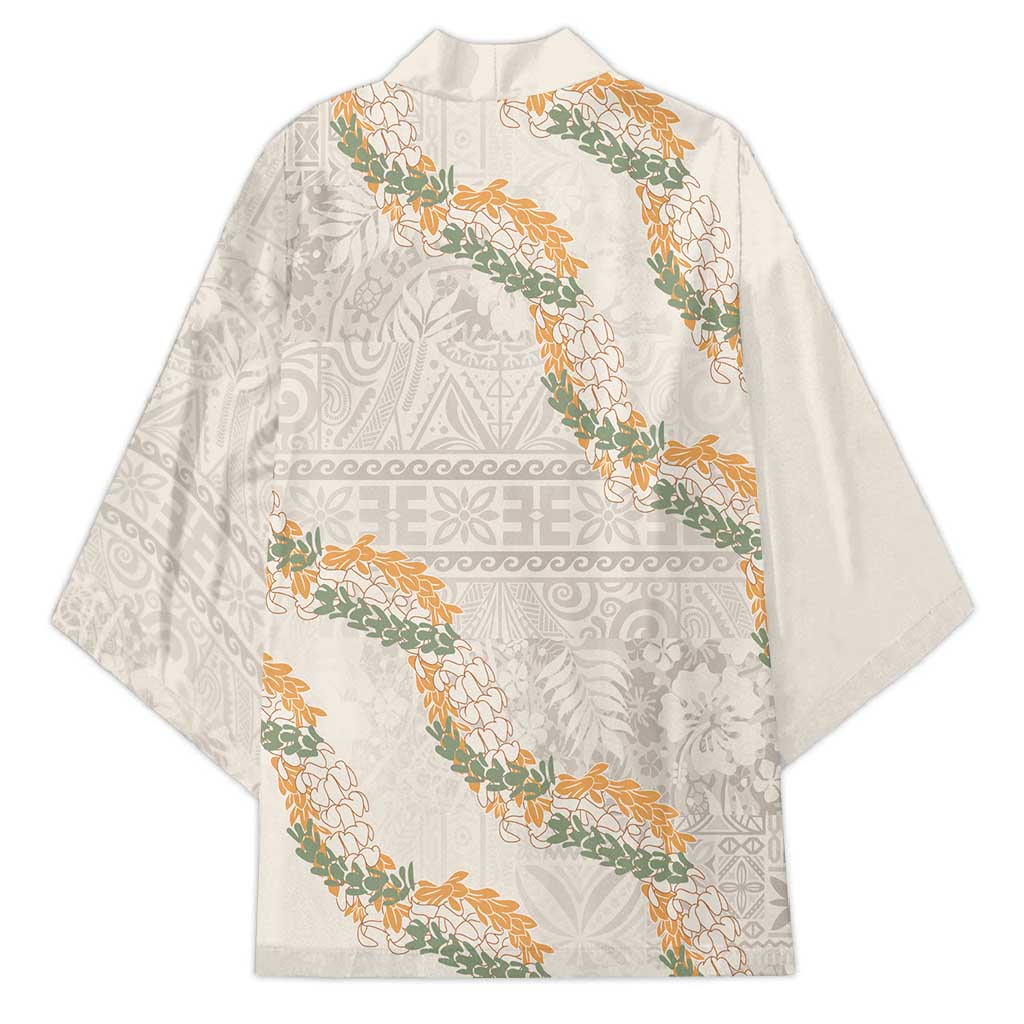 Aloha Pakalana and Puakenikeni Lei Kimono Beige Hawaiian Pattern LT9 - Polynesian Pride