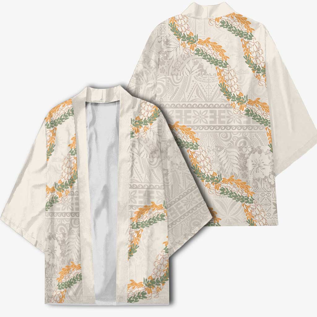 Aloha Pakalana and Puakenikeni Lei Kimono Beige Hawaiian Pattern LT9 - Polynesian Pride