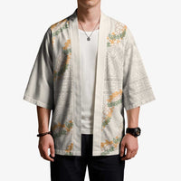 Aloha Pakalana and Puakenikeni Lei Kimono Beige Hawaiian Pattern LT9 - Polynesian Pride