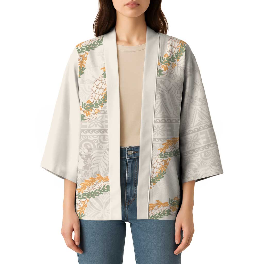 Aloha Pakalana and Puakenikeni Lei Kimono Beige Hawaiian Pattern LT9 - Polynesian Pride