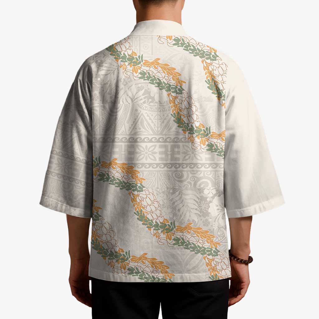 Aloha Pakalana and Puakenikeni Lei Kimono Beige Hawaiian Pattern LT9 - Polynesian Pride
