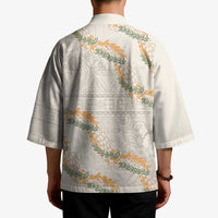 Aloha Pakalana and Puakenikeni Lei Kimono Beige Hawaiian Pattern LT9 - Polynesian Pride