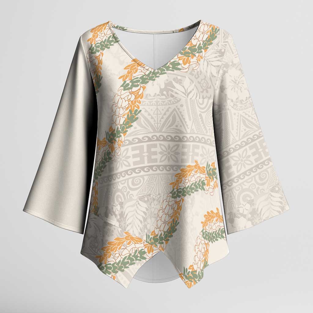 Aloha Pakalana and Puakenikeni Lei Kimono Sleeve Blouse Beige Hawaiian Pattern LT9 Female Beige - Polynesian Pride
