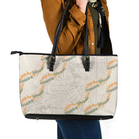 Aloha Pakalana and Puakenikeni Lei Leather Tote Bag Beige Hawaiian Pattern LT9 - Polynesian Pride