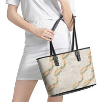 Aloha Pakalana and Puakenikeni Lei Leather Tote Bag Beige Hawaiian Pattern LT9 - Polynesian Pride