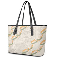 Aloha Pakalana and Puakenikeni Lei Leather Tote Bag Beige Hawaiian Pattern LT9 - Polynesian Pride